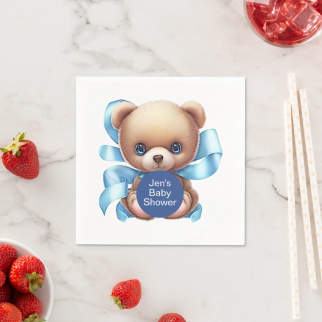 Serviette En Papier Baby shower Bleu Teddy Bear (En situation)