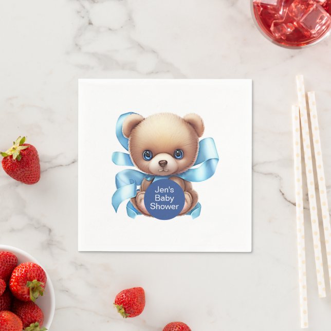 Serviette En Papier Baby shower Bleu Teddy Bear (En situation)