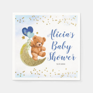 Serviette En Papier Baby shower bleu Teddy Bear Balloon
