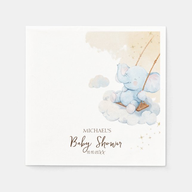 Serviette En Papier Baby shower bleu Teddy Bear Nuages (Devant)