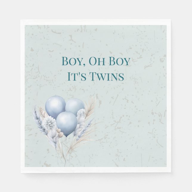 Serviette En Papier Baby shower Blue Balloons Twin Boys (Devant)