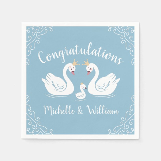 Serviette En Papier Baby shower Blue Boy Swan (Devant)