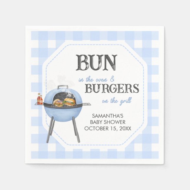 Serviette En Papier Baby Shower Blue Burger BBQ (Devant)
