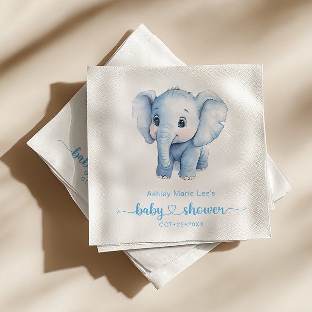Serviette En Papier Baby shower Blue Elephant - Aquarelle Jun (Elephant Baby Shower Napkins)
