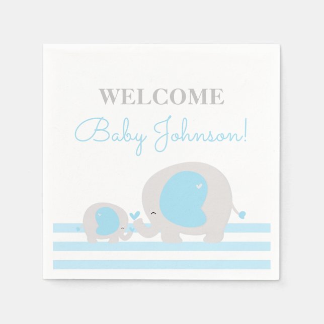 Serviette En Papier Baby shower Blue Elephant Boy (Devant)