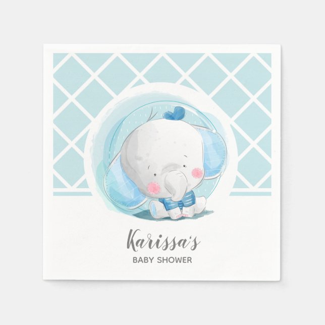 Serviette En Papier Baby shower Blue Elephant Boy (Devant)