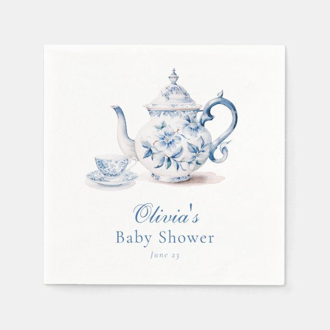 Serviette En Papier Baby shower Blue Floral Tea Party (Devant)