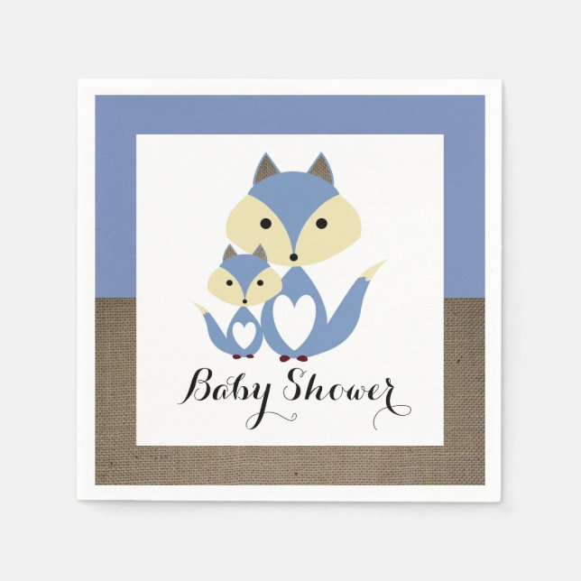 Serviette En Papier Baby shower Blue Fox Burlap (Devant)
