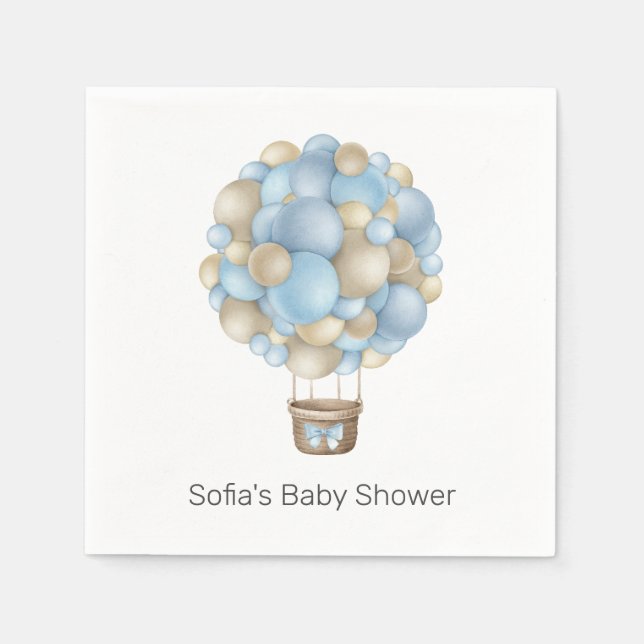 Serviette En Papier Baby shower Blue Hot Air Balloon (Devant)