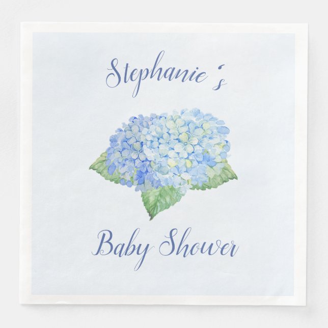 Serviette En Papier Baby shower Blue Hydrangea Personnalisé (Devant)