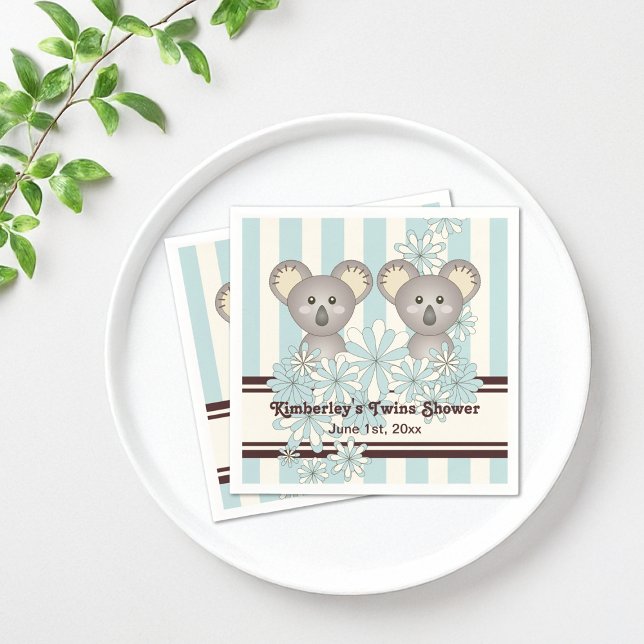 Serviette En Papier Baby shower Blue Koala Twin / Papier Anniversaire  (Créateur téléchargé)