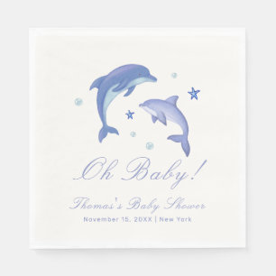 Serviette En Papier Baby shower Blue Modern Summer Dolphin Stars