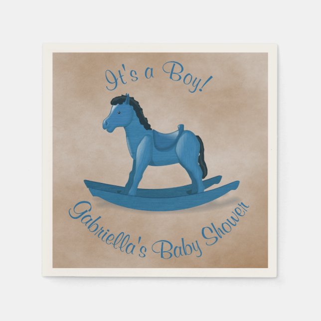 Serviette En Papier Baby shower Blue Rocking Horse (Devant)