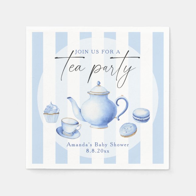 Serviette En Papier Baby shower Blue Tea Party (Devant)