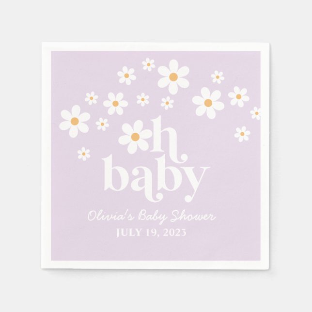 Serviette En Papier Baby Shower bohème aux lilas Daisy (Devant)