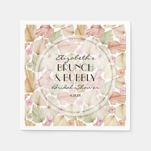 Serviette En Papier Baby Shower Bohème Feuilles et Fleurs Séchées (Devant)