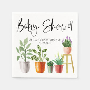 Serviette En Papier Baby Shower Bohème Plantes en Pot à l'Aquarelle