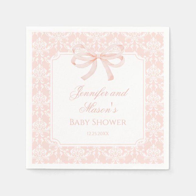 Serviette En Papier Baby shower boho à ruban rose mou (Devant)