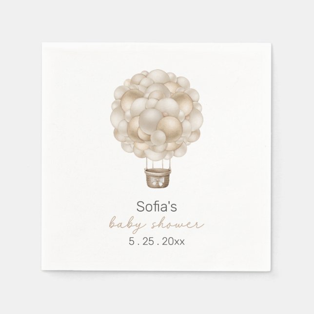 Serviette En Papier Baby shower Boho Beige Hot Air Balloon (Devant)