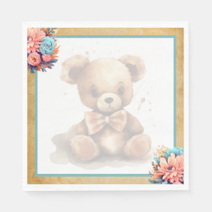 Serviette En Papier Baby shower Boho Blue Bear