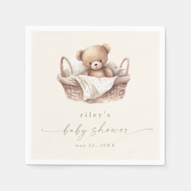 Serviette En Papier Baby shower Boho de l'ours en peluche neutre selon (Devant)
