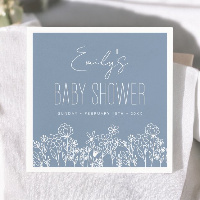 Serviette En Papier Baby shower Boho Dusty Blue Fleur sauvage En Fleur (Créateur téléchargé)