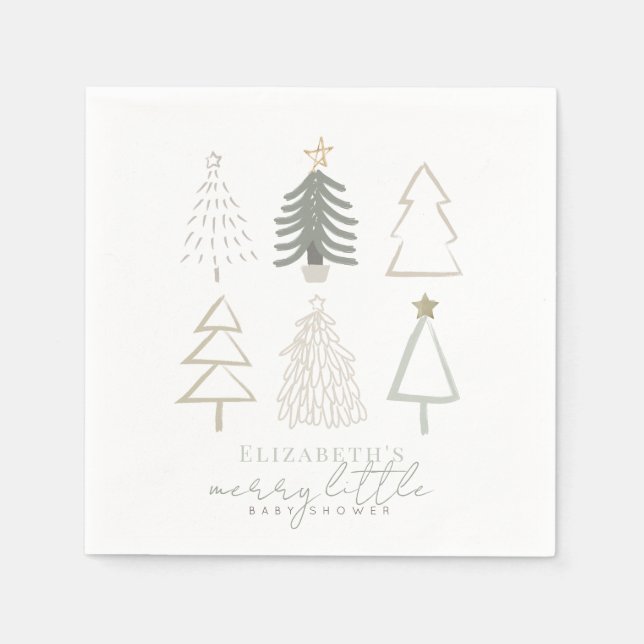Serviette En Papier Baby shower Boho Green Christmas Trees (Devant)