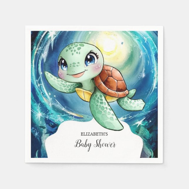 Serviette En Papier Baby shower Boho Magic Ocean Turtle (Devant)