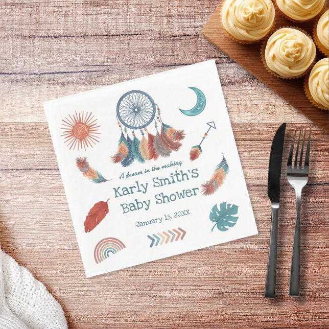Serviette En Papier Baby shower Boho Retro Dreamcatcher (Créateur téléchargé)