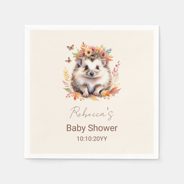 Serviette En Papier Baby shower boisé mignon de Hérisson Automne (Devant)