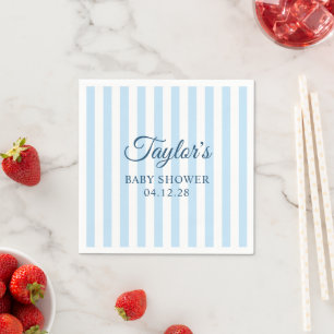 Serviette En Papier Baby Shower Bonbon Rayé Bleu Clair et Blanc