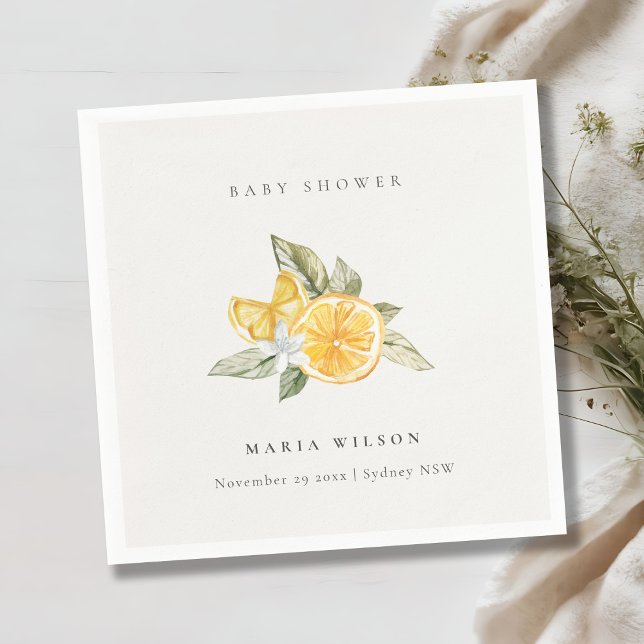 Serviette En Papier Baby shower botanique à feuilles de citron minimal (Créateur téléchargé)