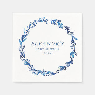 Serviette En Papier Baby Shower Botanique à l'Encre Bleue Indigo Perso