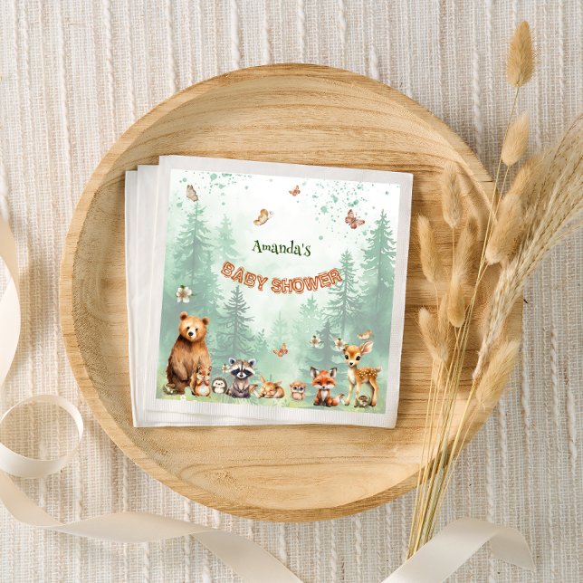Serviette En Papier Baby shower botanique des animaux de la forêt (Créateur téléchargé)