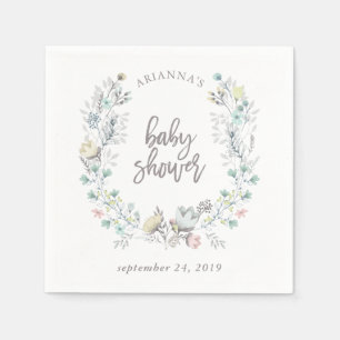 Serviette En Papier Baby shower botanique floral de la guirlande  