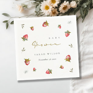 Serviette En Papier Baby shower botanique mignon de fraise rouge
