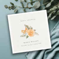 Baby shower botanique orange minimal en feuilles