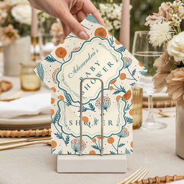Serviette En Papier Baby-Shower Botanique Orange Sage (Créateur téléchargé)