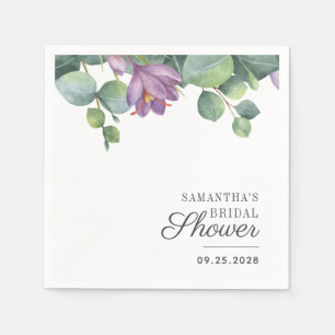 Serviette En Papier Baby Shower Botanique Violet Vert Eucalyptus