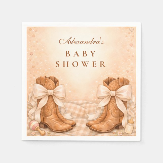 Serviette En Papier Baby Shower Bottes et Rubans Gingham (Devant)