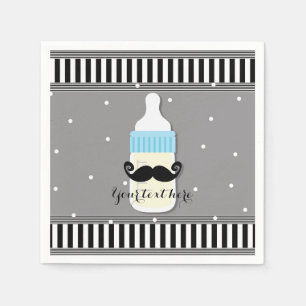 Serviette En Papier Baby shower Bouteille & Mustache Fête moderne