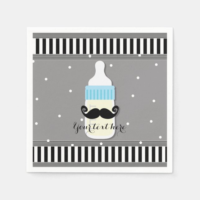 Serviette En Papier Baby shower Bouteille & Mustache Fête moderne (Devant)