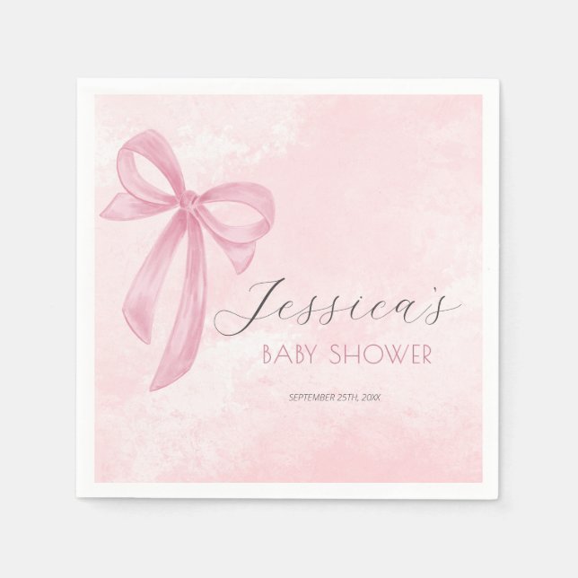 Serviette En Papier Baby shower Bow rose Aquarelle rose (Devant)