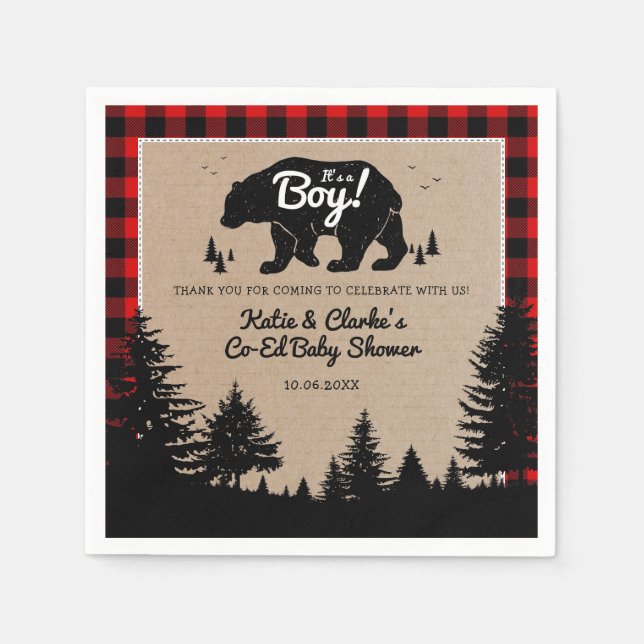 Serviette En Papier Baby shower Boy Co-Ed Bear Lumberjack (Devant)
