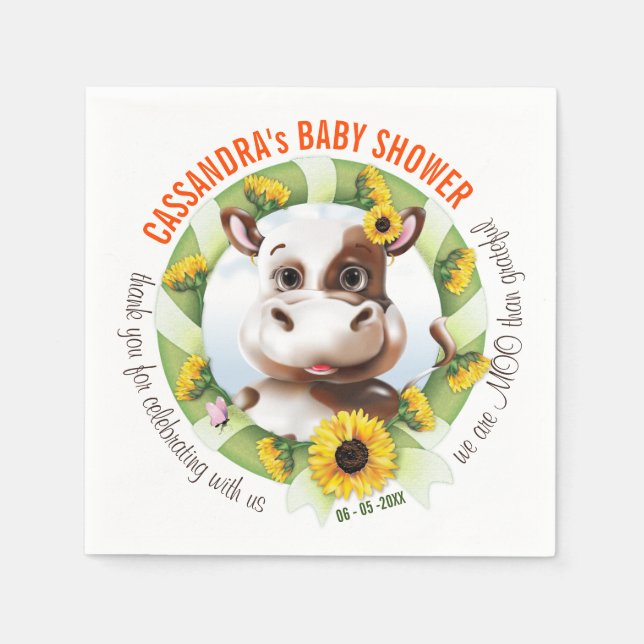 Serviette En Papier Baby shower Brown Jersey Cow Sunflower Girl (Devant)