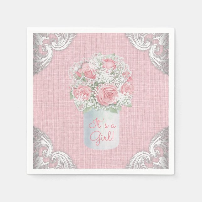 Serviette En Papier Baby shower Burlap Mason Jar Papier (Devant)