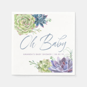 Serviette En Papier Baby Shower Cactus Succulents Désertiques Aquarell