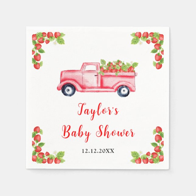 Serviette En Papier Baby shower Camion fraise (Devant)