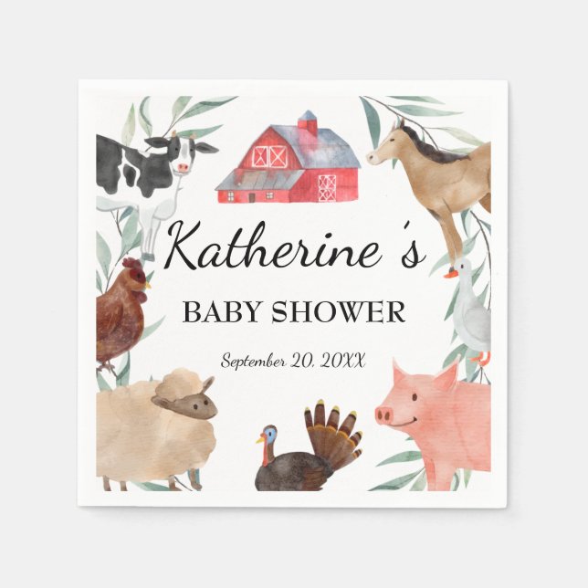 Serviette En Papier Baby shower Campagnard Sur La Ferme (Devant)