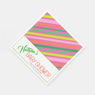 Serviette En Papier Baby-Shower Candy Stripe Rose Coloré Arc-en-Ciel